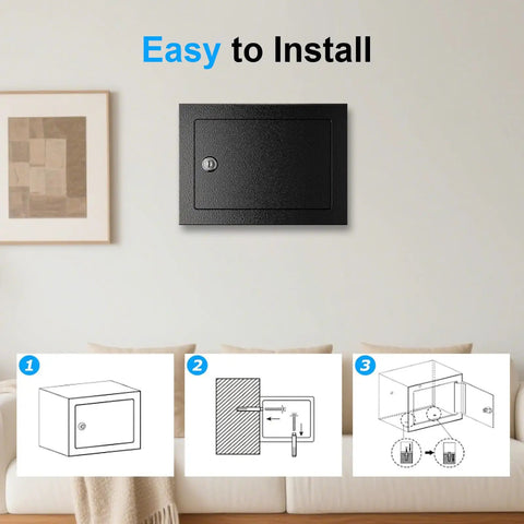 Instructions for installing Compact 1.8 Cubic Fireproof Safe For Home Use With Digital Keypad And Waterproof Design in wall.