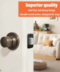 Four Pack Deadbolt Strike Plate 1 Inch By 2 And A Quarter Inch Round Corner With Screws Matte Black Stainless Steel installed on white door