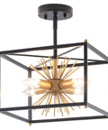 Gold Flush Mount Ceiling Light, Modern Brass Sputnik Starburst Fixture, Small 12.6 In, visible with starburst design and glass bulbs