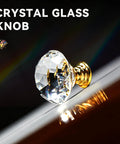 16 Pack Slick Crystal Cabinet Knobs With 30mm Diamond Glass Pull Handles And Polished Gold Base, Clear Dresser Knobs For A Fresh Home Vibe Upgrade, Includes Long And Short Screws, angled view of crystal glass knob with gold base.