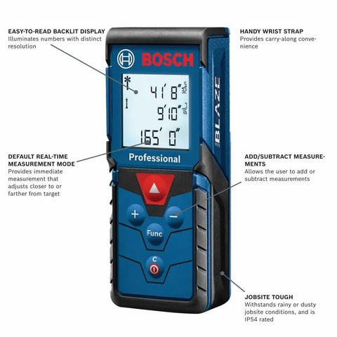 Blaze Pro 165 Ft Laser Measure, Pocket Sized With Backlit Display, 10 Measurement Memory, Versatile Tool With Pythagoras, Quick Edge Start, And Multiple Modes For DIY Projects And Pro Jobs
