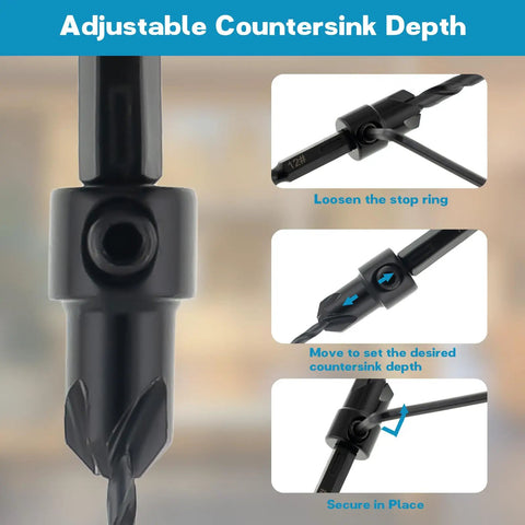 Close-up of adjustable depth stop ring on the Badass 15 Piece Countersink Drill Bit Set For Woodworking DIY Crews.