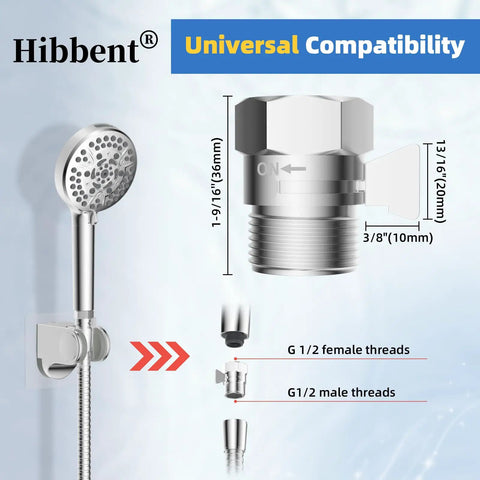 All Metal Shower Flow Control Valve With Brass Shut Off And Metal Lever, G One Half Inch Thread, 3/8 inch chrome valve for handheld shower