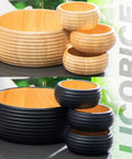 Stack of nested wooden bowls in natural and black finishes on a table, highlighting Luxurious Chalk Finish Furniture Paint For DIY Home Decor And Wood Cabinets All In One Chalk Craft Paint With Rustic Matte Look In Black Liquorice Eight And A Half Ounces Covers About 32 Square Feet.