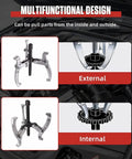 Heavy Duty Gear Puller Set With 3 Inch 4 Inch 6 Inch 8 Inch Jaws showing versatile internal and external pulling design