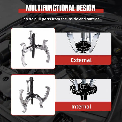 Heavy Duty Gear Puller Set With 3 Inch 4 Inch 6 Inch 8 Inch Jaws showing versatile internal and external pulling design
