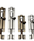 No Fuss Stainless Steel Sliding Bolt Door Latch With Smooth Self Closing Design in various finishes, for securing gates and cabinets.
