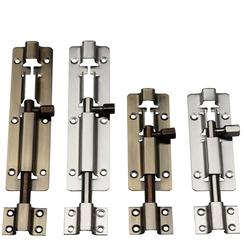 No Fuss Stainless Steel Sliding Bolt Door Latch With Smooth Self Closing Design in various finishes, for securing gates and cabinets.