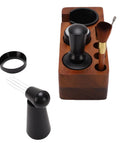 Portable Solid 58mm Stainless Steel Coffee Tamper Kit With Wooden Tamping Station, brush and needle tool for espresso.
