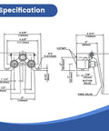 Specifications diagram of Dual Pedal Knee Valve For Hands Free Faucet No Touch Water Control with detailed measurements.
