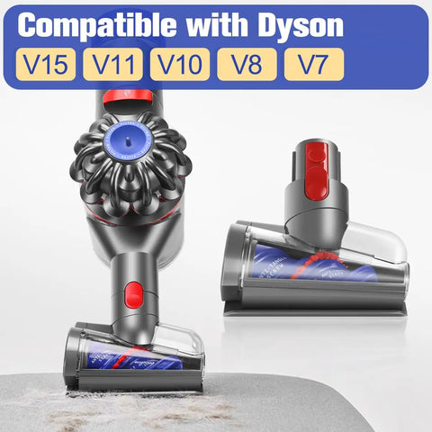 Mini Hair Screw Vacuum Attachment With Anti Tangle Conical Brush For Dyson V15 V11 V10 V8 shown with compatibility details
