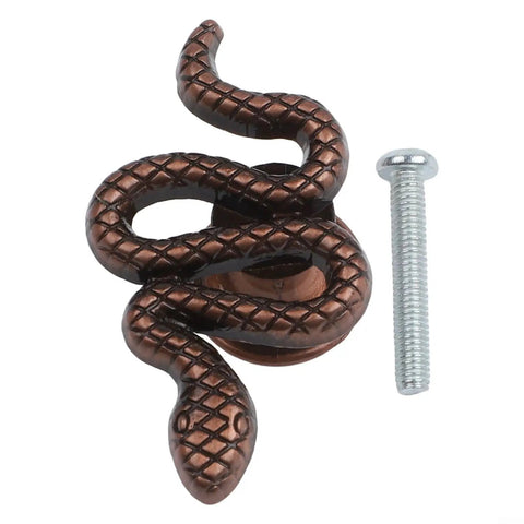 Snake Shaped Cabinet Knobs And Drawer Pulls In Zinc Alloy With Ancient Red Bronze Finish, shown with screw