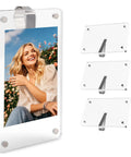 4 Pack Car Clip Photo Holder For Visor showing acrylic frames with family photo, magnetic sun visor clips for home decor.