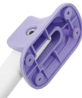 Close-up of purple heavy-duty plastic folding mechanism for foldable replacement table legs for laptop and furniture.