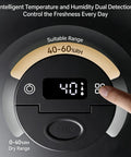Digital display of Smart Vacuum Sealed Coffee Canister With Digital Display And Humidity Monitor showing humidity at 40%.
