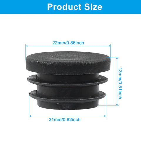 Image showing the dimensions of a round plastic plug end cap from a Twenty Pack Seven Eighths Inch Round Plastic Plug End Caps For Furniture Tubing Fit Inner Diameter 0.78 To 0.82 Inch Black Durable PE Suitable For DIY Projects Home Improvement And Industrial Use.