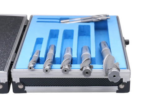 7 Piece HSS Solid Capscrew Counterbore Set With 3 Flute Straight Shank In Inch Sizes Six, Eight, Ten, One Quarter Inch, Five Sixteenths Inch, Three Eighths Inch, And One Half Inch For Fast Clean Countersinking In Wood And Metal