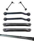 TRQ rear suspension kit components in black metal: control arms, sway bar links, and track bar