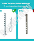 Heavy Duty Clevis Pin One Quarter Inch By Two And A Half Inches With Matching R Clip, Rust Resistant Hardware side view comparison
