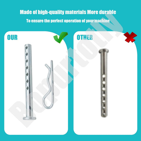 Heavy Duty Clevis Pin One Quarter Inch By Two And A Half Inches With Matching R Clip, Rust Resistant Hardware side view comparison