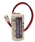 Product image of FDK CR17335SE 3V lithium battery for Epson Robot Controller RC Series, 2/3A size with attached wires.