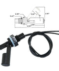 Dual Water Level Sensor Kit Two Pack 110V DC Side Mount Horizontal Liquid Float Switch with dimensions for installation.