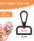 Hella Durable One Inch Zinc Alloy Swivel Snap Hooks With Pro Level Lobster Claw Clasps For Daily Carrying And Crafting Bringing A Crisp Black Feel To Any Project Six Pack displayed with measuring dimensions.