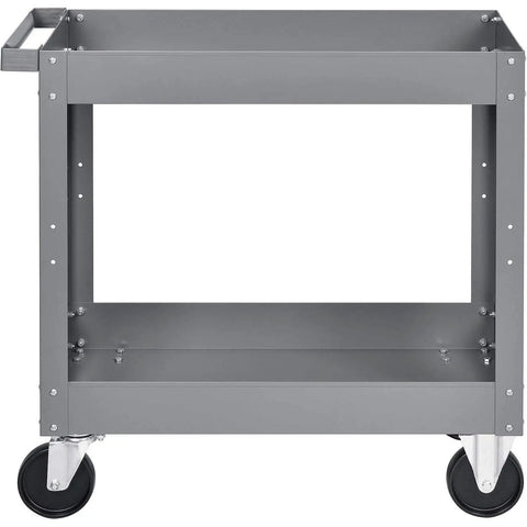 Rock Solid Heavy Duty Steel Storage Cart With Two Roomy Deep Trays Carries Five Hundred Pounds Flawlessly For Workshop Garage Or Warehouse Tool Organization And Effortless Rolling In Gray