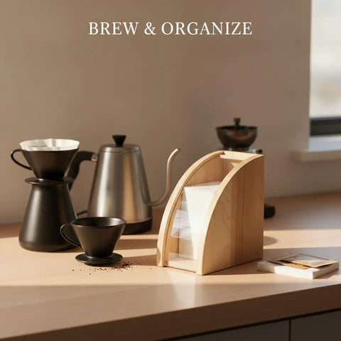 Slick Acrylic Coffee Filter Holder For Pour Over Station Straight Up Countertop Organizer flat paper dispenser with coffee gear.