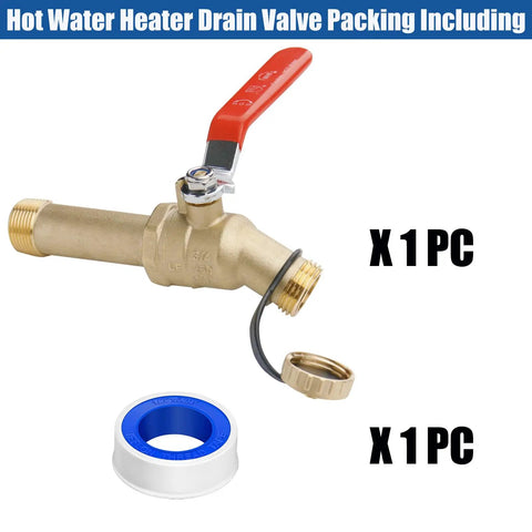 Lead Free Brass Water Heater Drain Valve With Full Port Design Three Quarter Inch MIP To Three Quarter Inch Garden Hose Thread