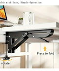 Heavy Duty Foldable Shelf Brackets For Desk Extension Clamps Punch Free Tabletop Mount showcasing black steel support with easy fold operation.
