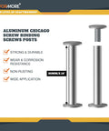 Twenty Pack 55mm Silver Aluminum Chicago Screw Posts Heavy Duty Binding Fasteners for joining scrapbook pages.