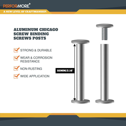 Twenty Pack 55mm Silver Aluminum Chicago Screw Posts Heavy Duty Binding Fasteners for joining scrapbook pages.