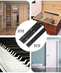 Collage featuring 2 Pack 24 Inch Piano Hinge Stainless Steel Black Heavy Duty 304 Continuous Hinge For Cabinets And Doors In Boats Marine Applications with screws