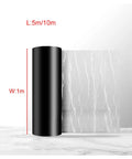 Top Shelf Waterproof Aluminum Foil Tape Built Tough For Fast Camper And RV Roof Fixes, 1m wide roll, showing black and silver sides.