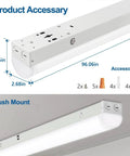 8ft LED Shop Light Fixtures With 60 70 80W Total, Selectable 3500K 4000K 5000K Color Temp, flush mount, accessory kit