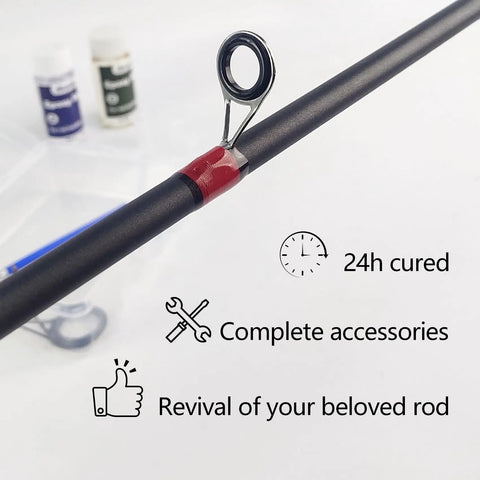 Complete Fishing Rod Eyelet Repair Kit for Spinning Rods, Emergency Quick Fix With Winding Thread Epoxy and Stainless Steel Guides, 22 Piece Set in 11