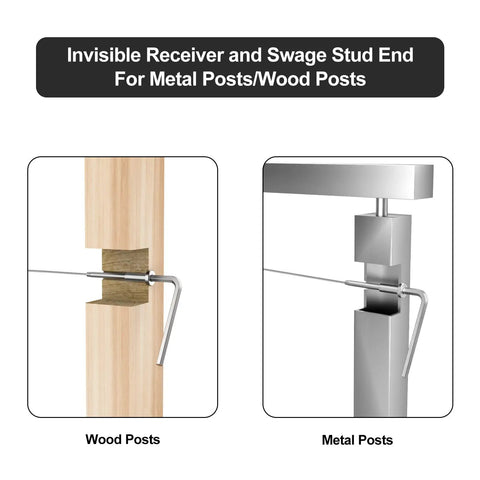 Heavy Duty 40 Pack 1/8 Invisible Cable Railing Kit T316 Stainless Steel Hardware for Wood and Metal Post installation