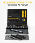 Electric Screwdriver Kit With 64 Magnetic Bits And 12 Precision Tools For Phones, Laptops, Watches; all-in-one workstation layout