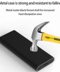 Totally Portable M2 Nvme Ssd Enclosure With Usb Type C External Case showcasing a strong black finned metal shell for heat dissipation.