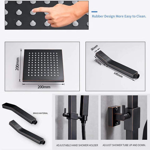 UMJIGF Shower System with Hot and Cold Water Black Shower Faucet Set multifunction hand shower and shower head details.