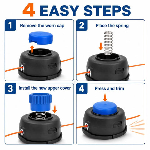 Upgrade Your Brush Cutter With This Awesome T25 Tap Feed Trimmer Head Repair Kit Including Bump Knob And Spring Compatible Husqvarna Models For A Smooth Job, 4-step install guide