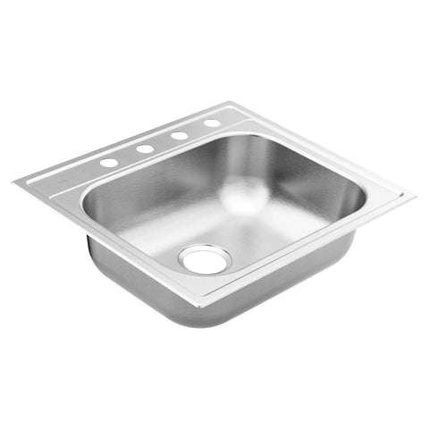 2000 Series 25 Inch 20 Gauge Drop In Single Bowl Stainless Steel Kitchen Sink With Four Holes QuickMount Easy Fit And Sound Shield