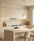 HLRCB Indoor Pendant Light, Cream White, Globe Shade Suspended Mount hanging over a modern kitchen island with soft lighting.