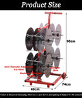Transportable Wire Spool Rack Dispenser With 8 Rods Multi Spool Organizer in metal frame with ABS and dimensions labeled
