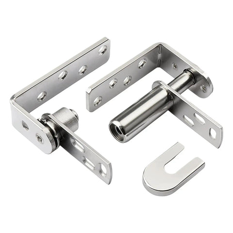 Automatic Closing Double Action Stainless Steel Hinges Set 1 Pair showing two spring-loaded hinges in close detail.