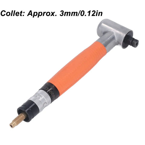 Compact Pneumatic Right Angle Pencil Die Grinder Delivering Hot Shot Air Speed And Rock Solid Torque For Precision Grinding In Tight Spots, 3mm collet.