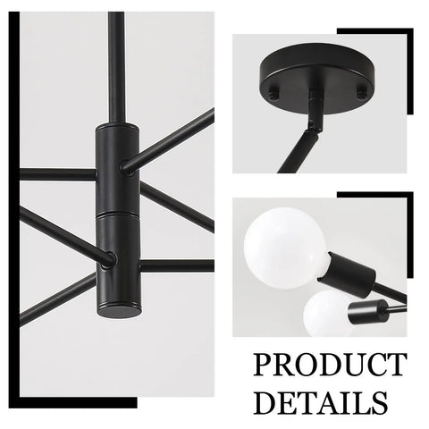 Black Sputnik Ceiling Light 6 Light Chandelier With Adjustable Height For Dining Room Kitchen Island Modern Industrial Mid Century Lighting Fixture Farmhouse Style That Feels Lit