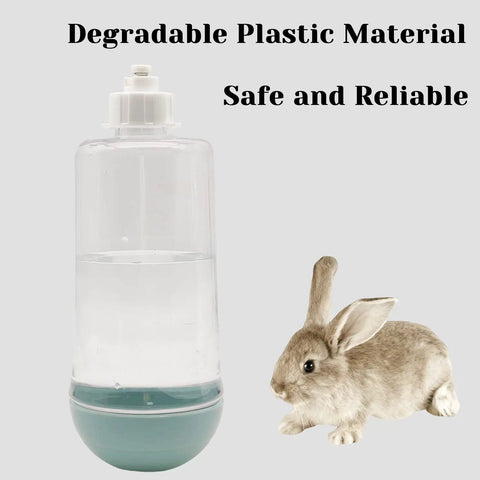 2 Pack No Drip Rabbit Water Bottle 17oz Hanging Automatic Dispenser with clear plastic bottle and gray rabbit.