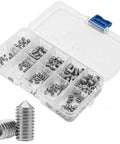 200 Piece M3 To M8 Cone Point Set Screws Kit 304 Stainless Steel Internal Hex Allen Head Grub Screws in clear storage case
